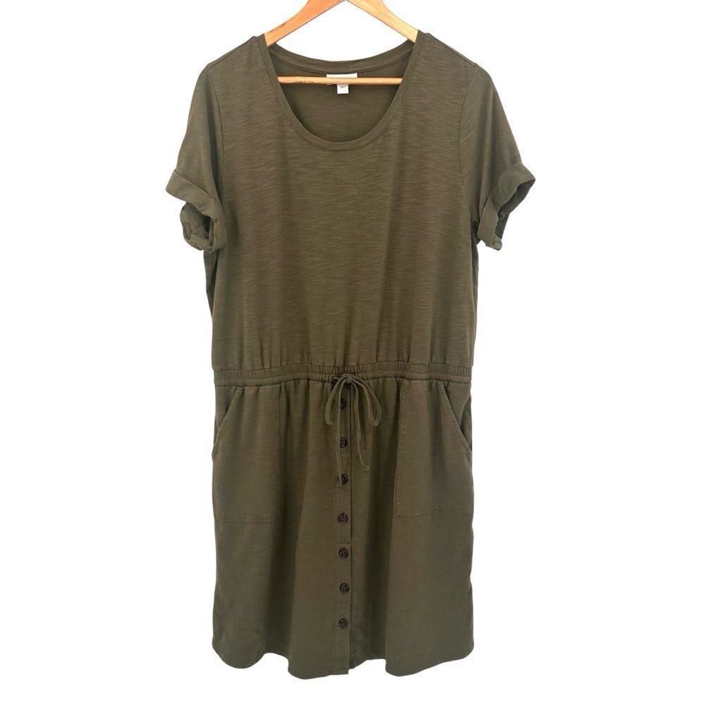 J. Jill olive green short sleeve knit tie waist dress size large